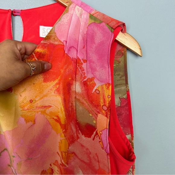 Scapa Lauren Perre sleeveless orange floral print dress size XL keyhole back - Picture 9 of 12